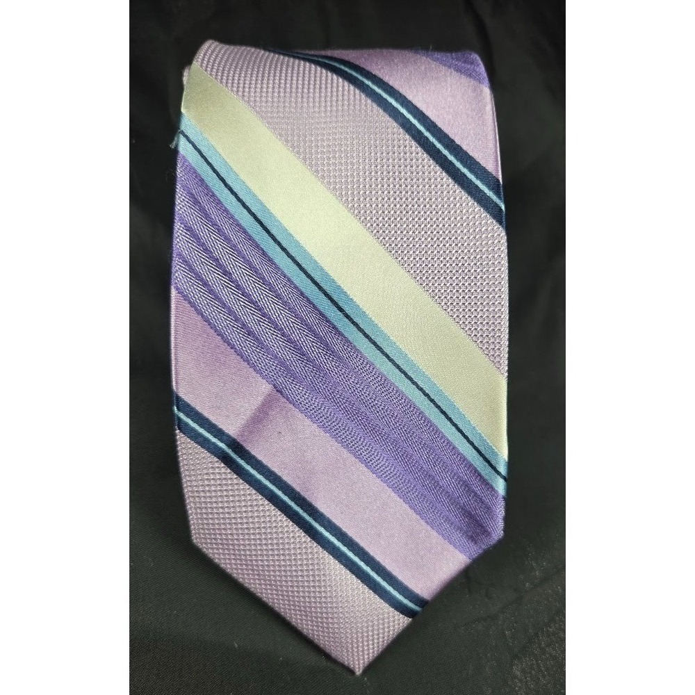 Croft & Barrow Men's Tie Purple Striped Silk Blend Necktie Blue Ivory